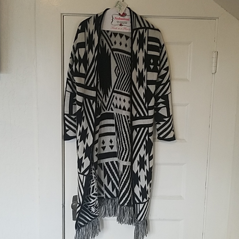 Long black and white tribal pattern fringe